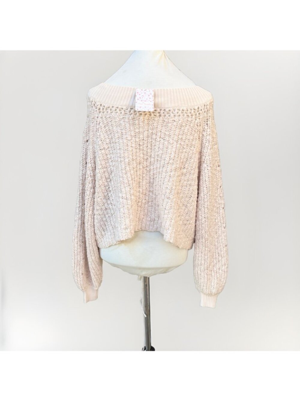 Free People Pandora’s Boatneck Chunky Knit Sweater Ivory Size M NWT Flaw - Picture 11 of 14
